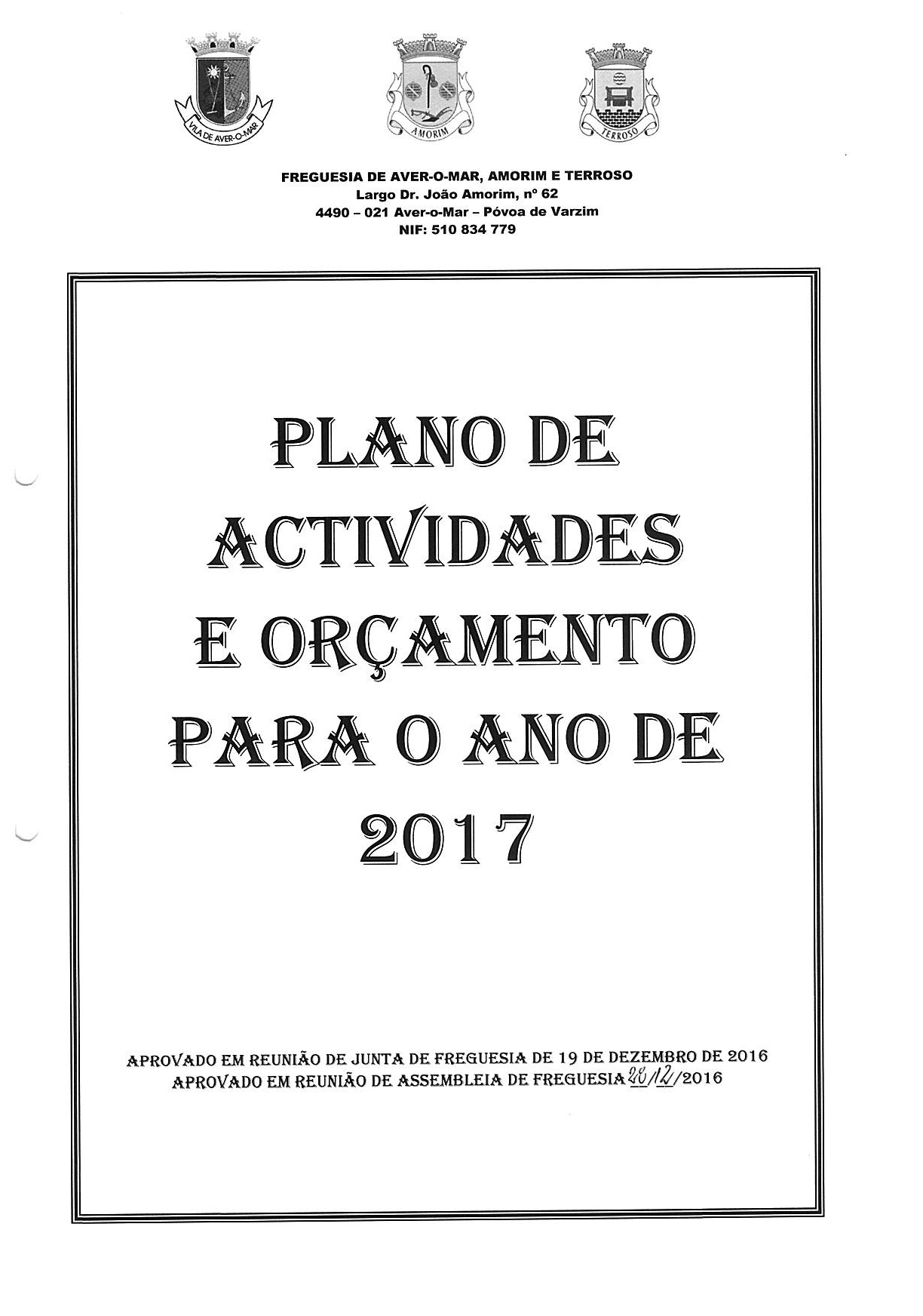 Plano de Actividades e Orçamento para o Ano de 2017